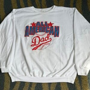 Vintage 80s 90s All American Dad Sweatshirt Baseball Graphic White XL‎